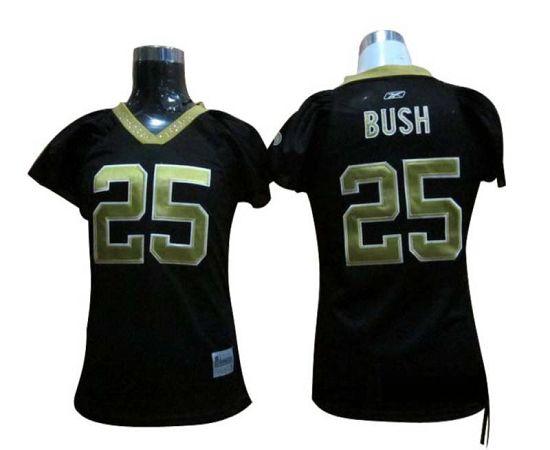 Saints #25 Reggie Bush Black Women's Field Flirt Stitched NFL Jersey - Click Image to Close